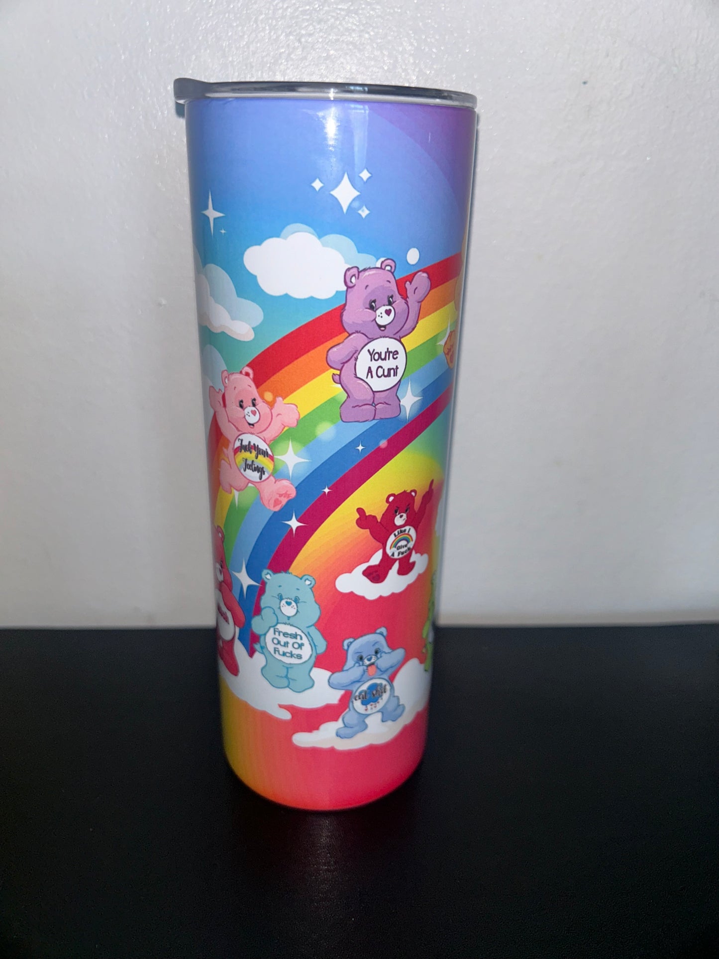 20oz Tumbler stainless steel double walled vacuum sealed with swear bear design drinking cup