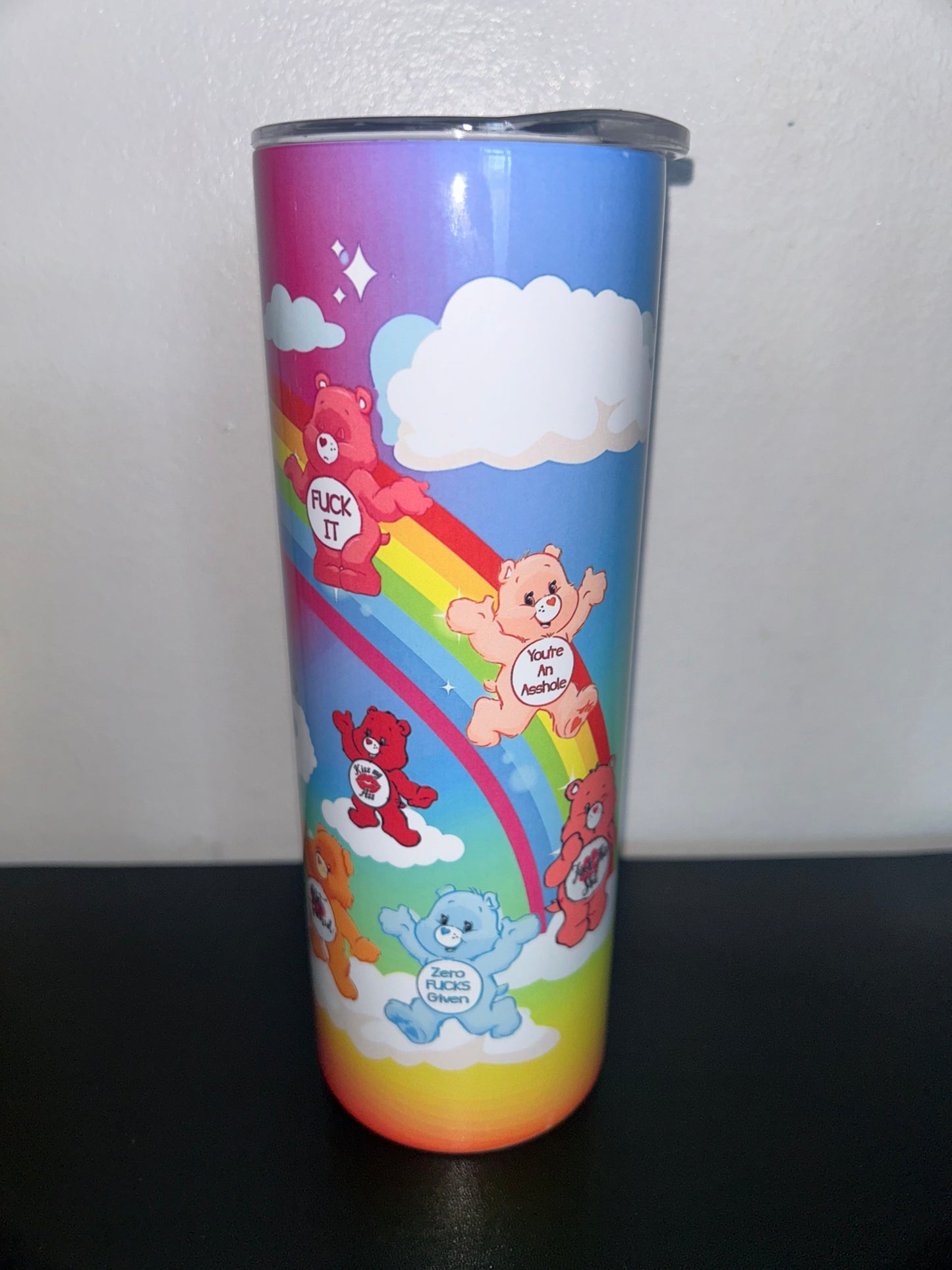 20oz Tumbler stainless steel double walled vacuum sealed with swear bear design drinking cup