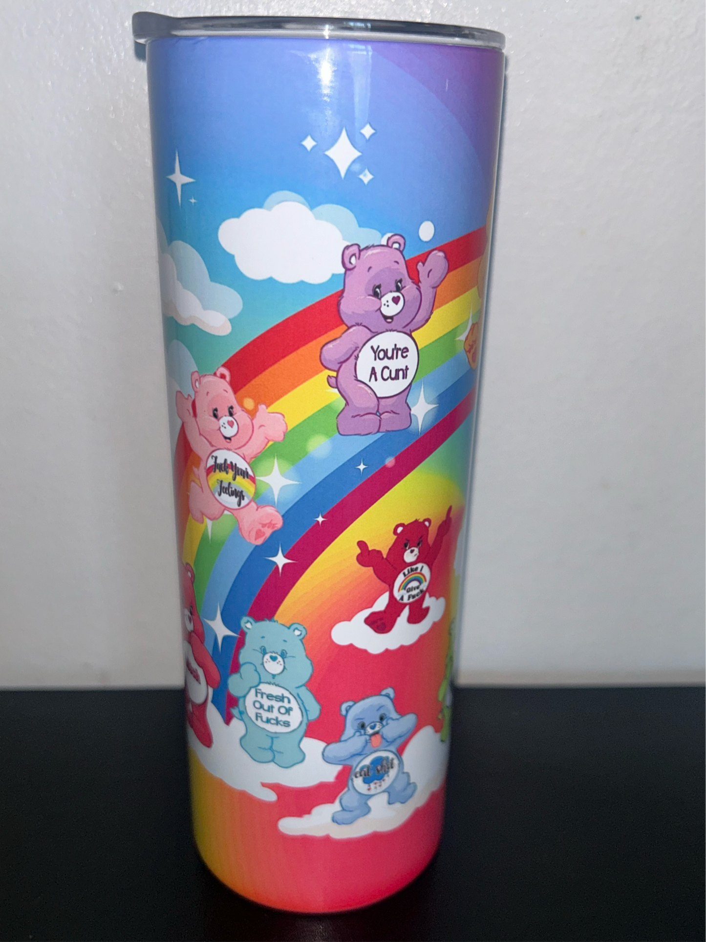 20oz Tumbler stainless steel double walled vacuum sealed with swear bear design drinking cup