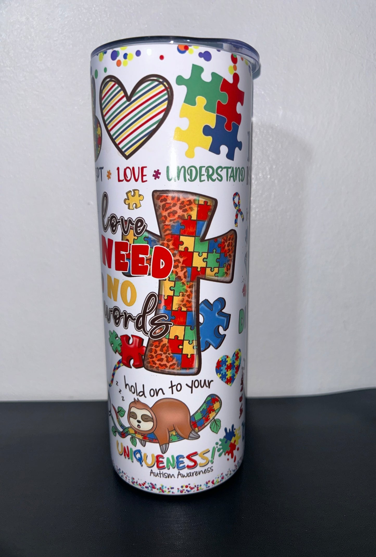 20oz Tumbler drinking cup stainless steel vacuum seal double wall autism awareness