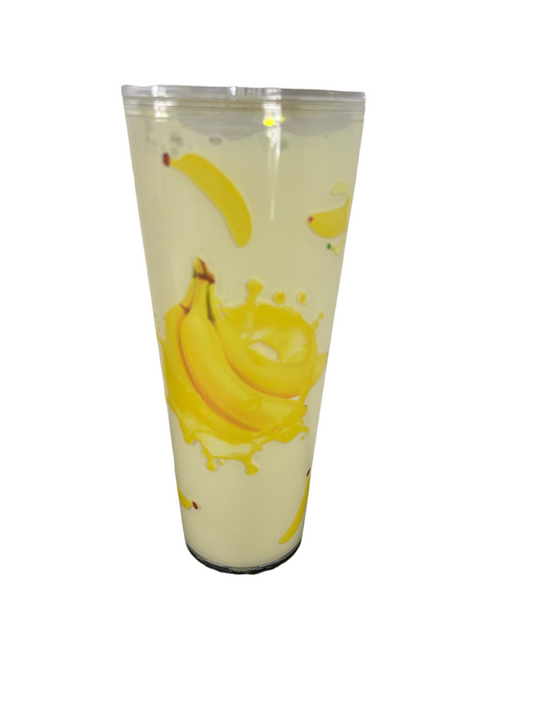 24oz Snowglobe tumbler drinking cup banana milkshake design yellow