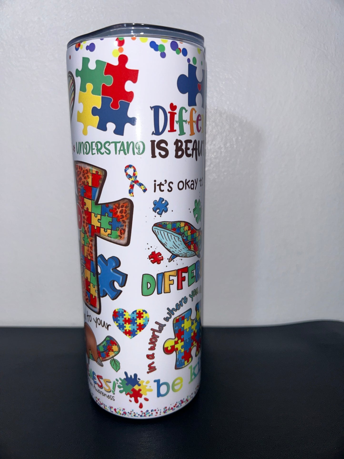 20oz Tumbler drinking cup stainless steel vacuum seal double wall autism awareness