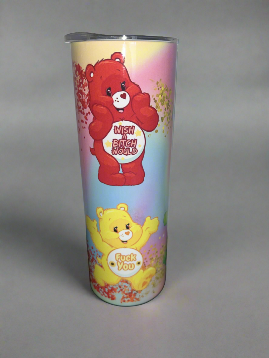 20oz Tumbler stainless steel double walled vacuum sealed with swear bear design drinking cup