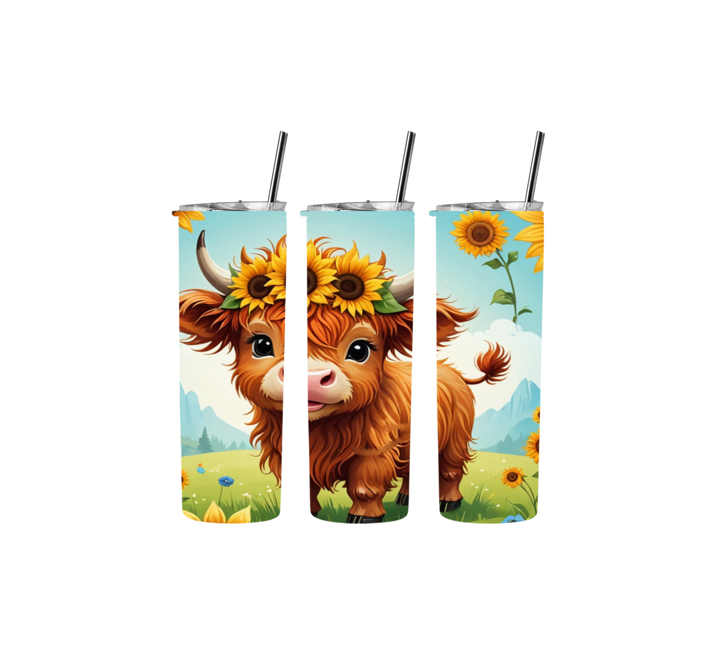 20oz Tumbler stainless steel double wall vacuum sealed with highland cow design