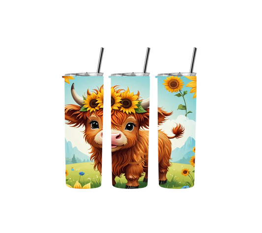 20oz Tumbler stainless steel double wall vacuum sealed with highland cow design