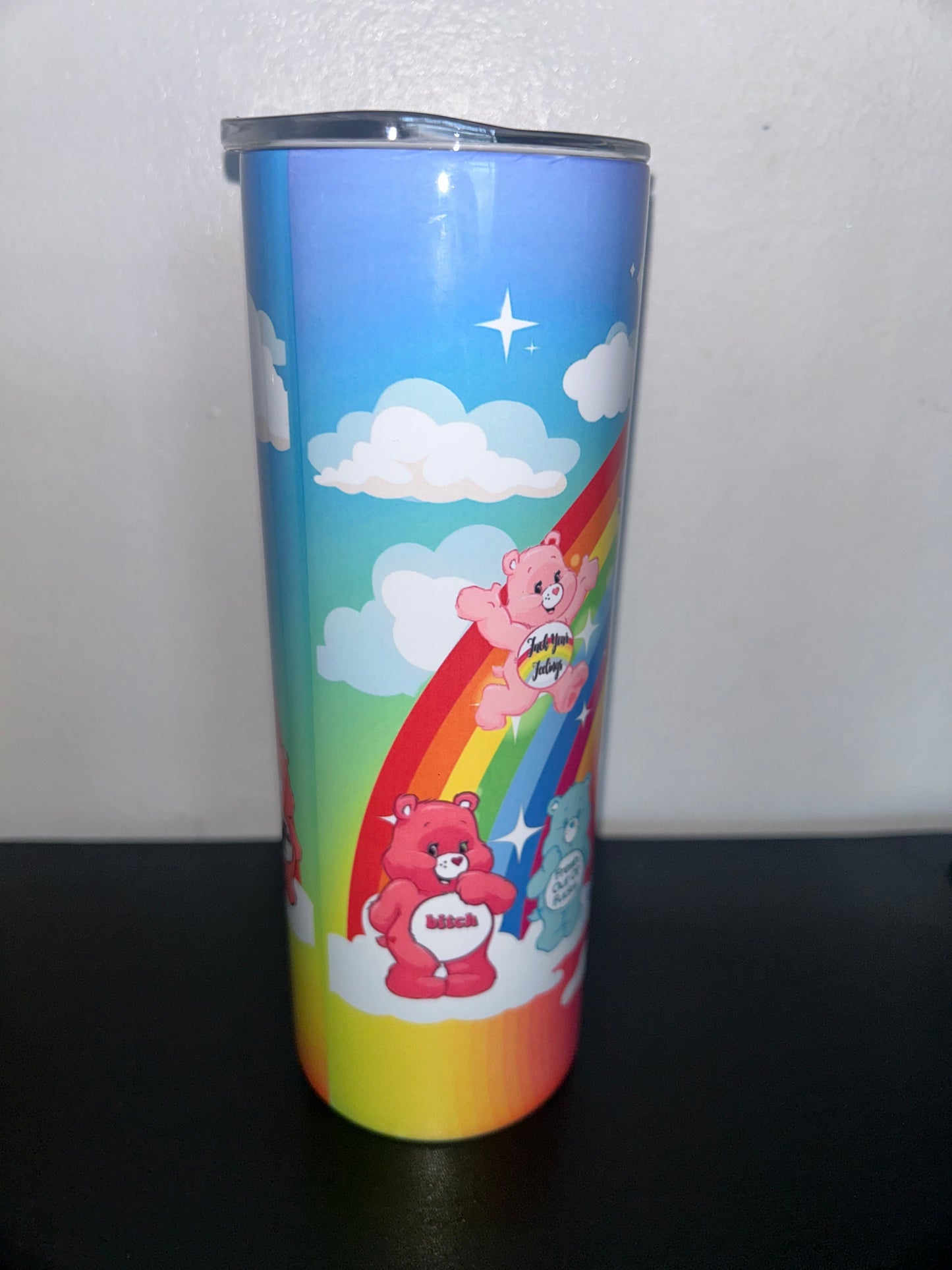 20oz Tumbler stainless steel double walled vacuum sealed with swear bear design drinking cup