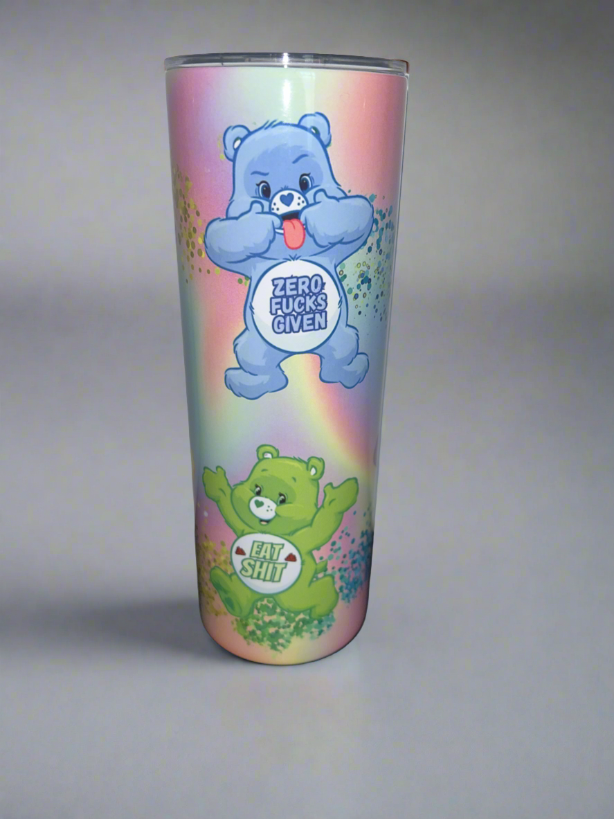 20oz Tumbler stainless steel double walled vacuum sealed with swear bear design drinking cup