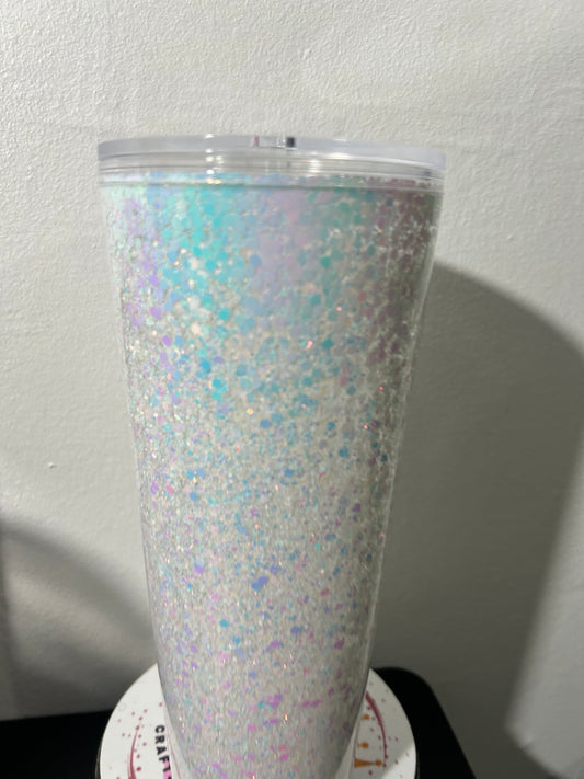 24oz Snowglobe cup tumbler White colour shift glitter