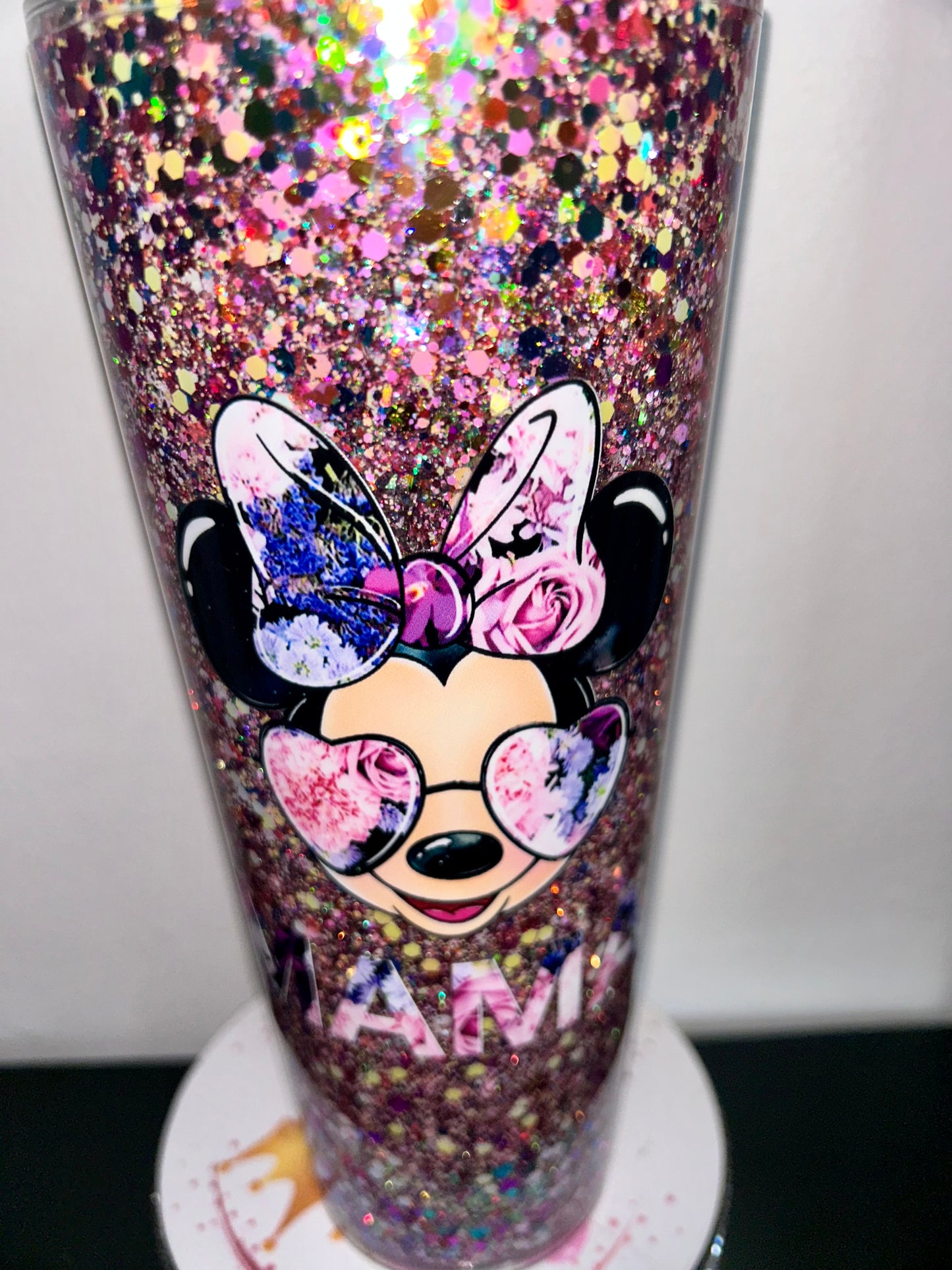 24oz Snowglobe drinking cup tumbler mixed colour glitter with Mama uvdtf