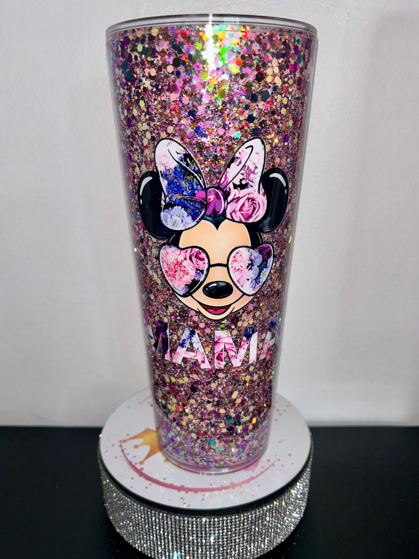 24oz Snowglobe drinking cup tumbler mixed colour glitter with Mama uvdtf