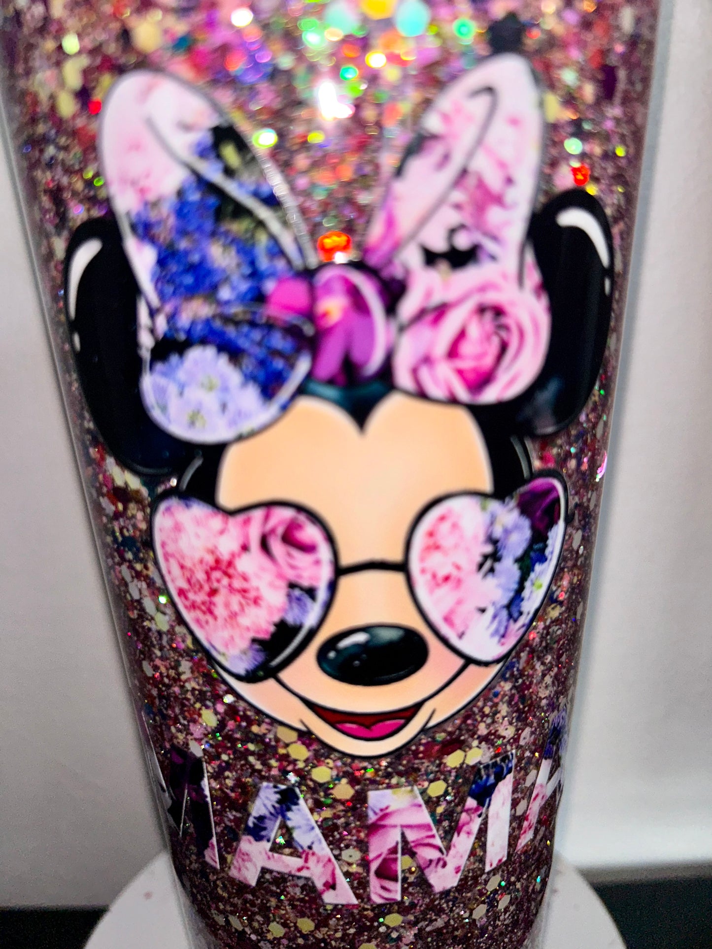 24oz Snowglobe drinking cup tumbler mixed colour glitter with Mama uvdtf