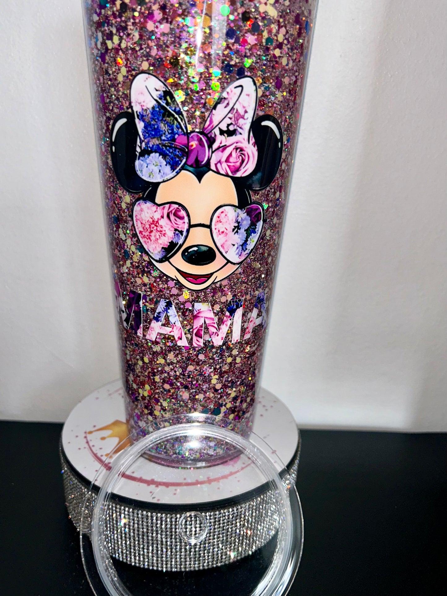 24oz Snowglobe drinking cup tumbler mixed colour glitter with Mama uvdtf