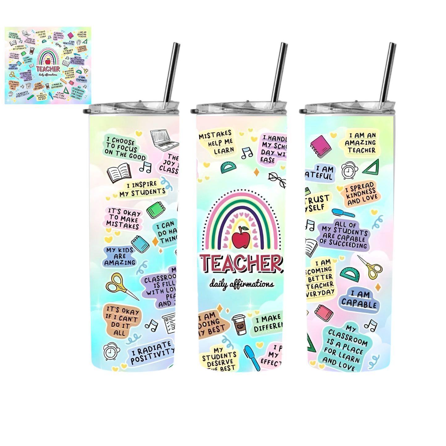 20oz teachers affirmation Tumbler stainless steel double wall vacuum sealed insulated drinking cup perfect gift teachers