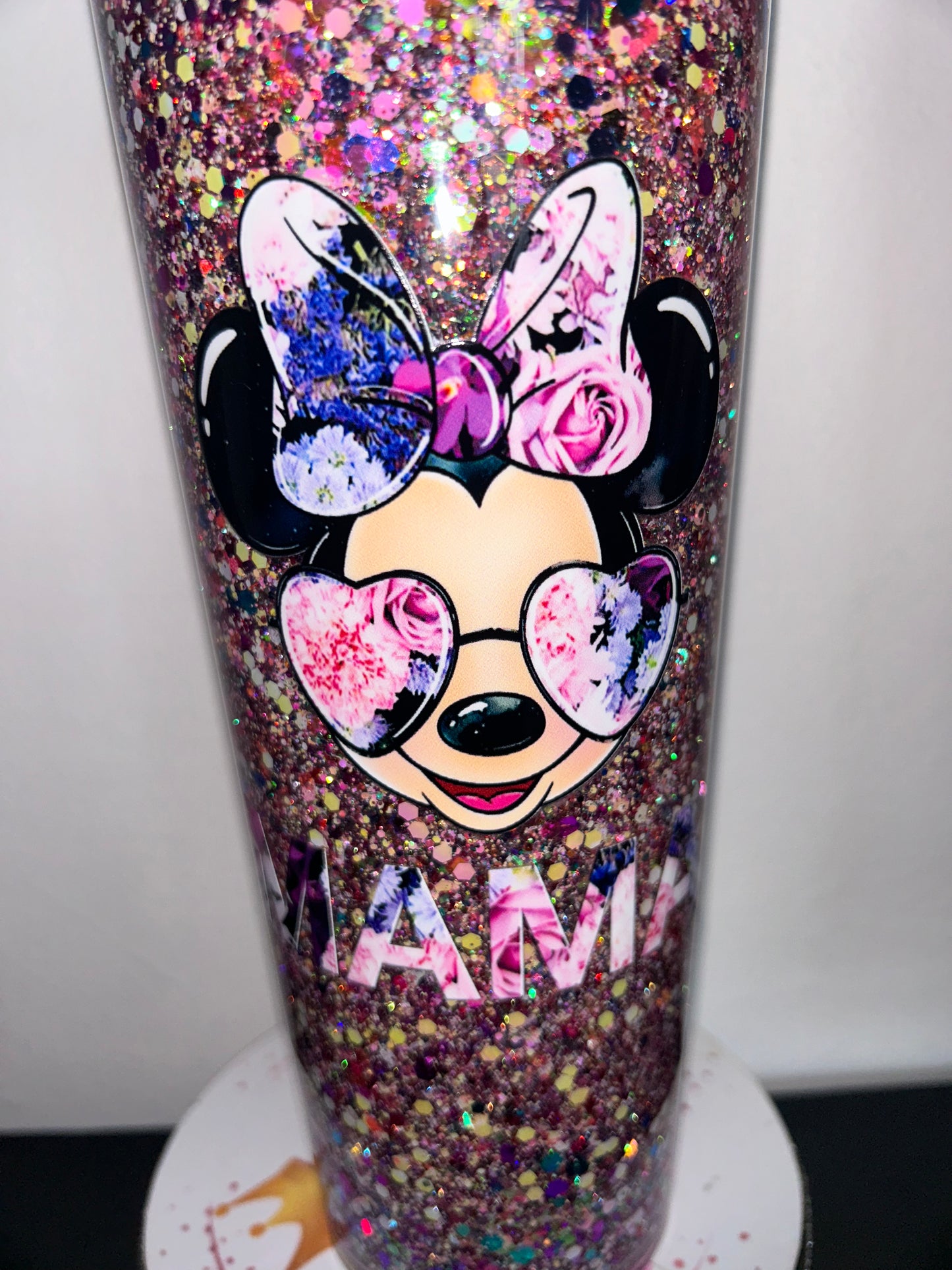 24oz Snowglobe drinking cup tumbler mixed colour glitter with Mama uvdtf