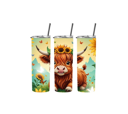 20oz Tumbler stainless steel double wall vacuum sealed with highland cow design